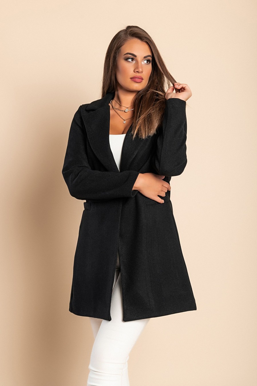 Donna PRONTO MODA ELENE | Cappotto Elegante Con Un Bottone, Nero