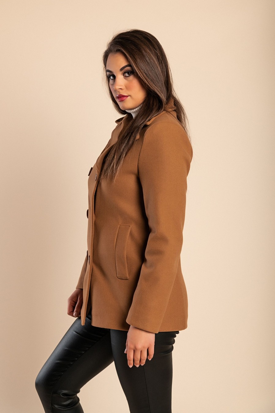 Donna PRONTO MODA ELENE | Cappotto Corto Elegante, Color Cammello