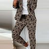 Donna NEO IMAGE | Completo Pantalone Con Blazer Elegante Con Stampa Geometrica Nunzia, Nero-Beige