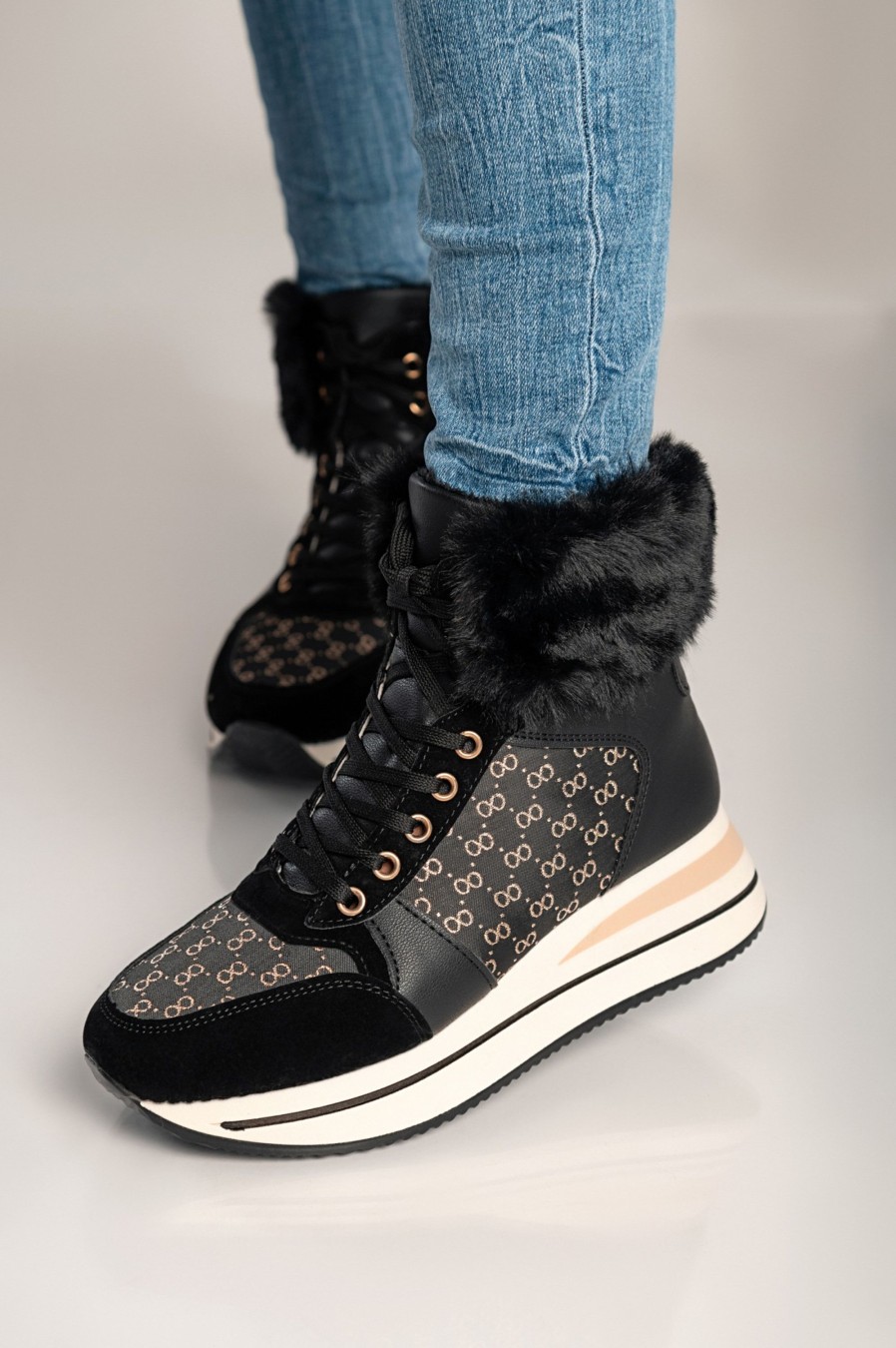 Scarpe E Accessori AMANDA INGROSSO CALZATURE | Sneaker Fashion Realizzata In Similpelle E Tessuto Alreya, Nera