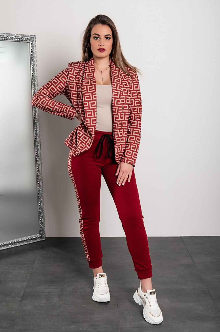 Donna NEO IMAGE | Completo Pantalone Con Stampa Blazer Nunzia, Bordeaux