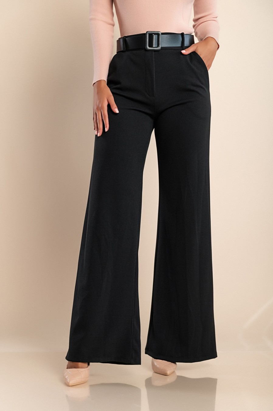 Donna PRONTO MODA ELENE | Elegante Pantalone Lungo Con Cintura Solarina, Nero