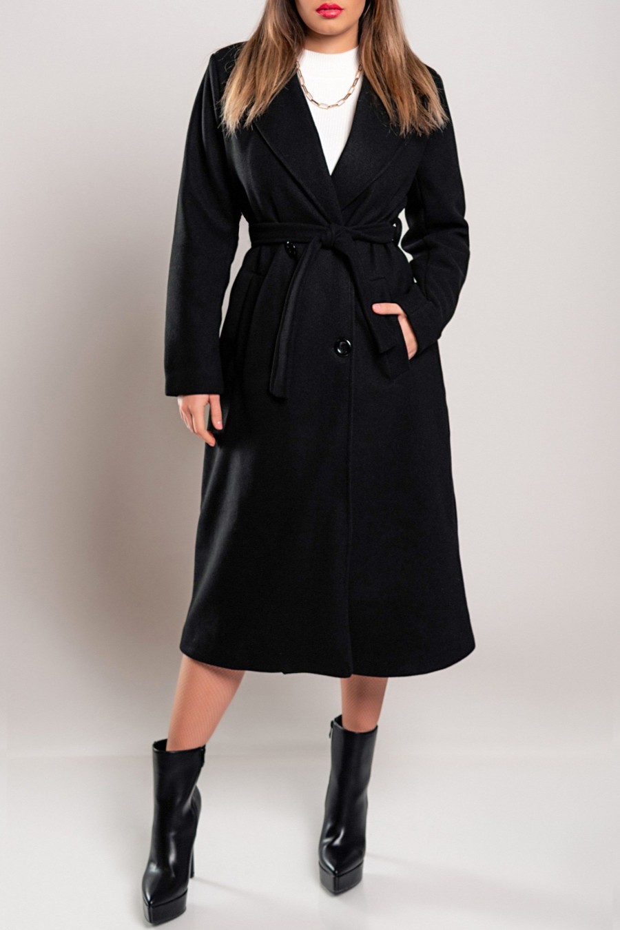 Donna PRONTO MODA ELENE | Elegante Cappotto Lungo Con Bottoni, Nero