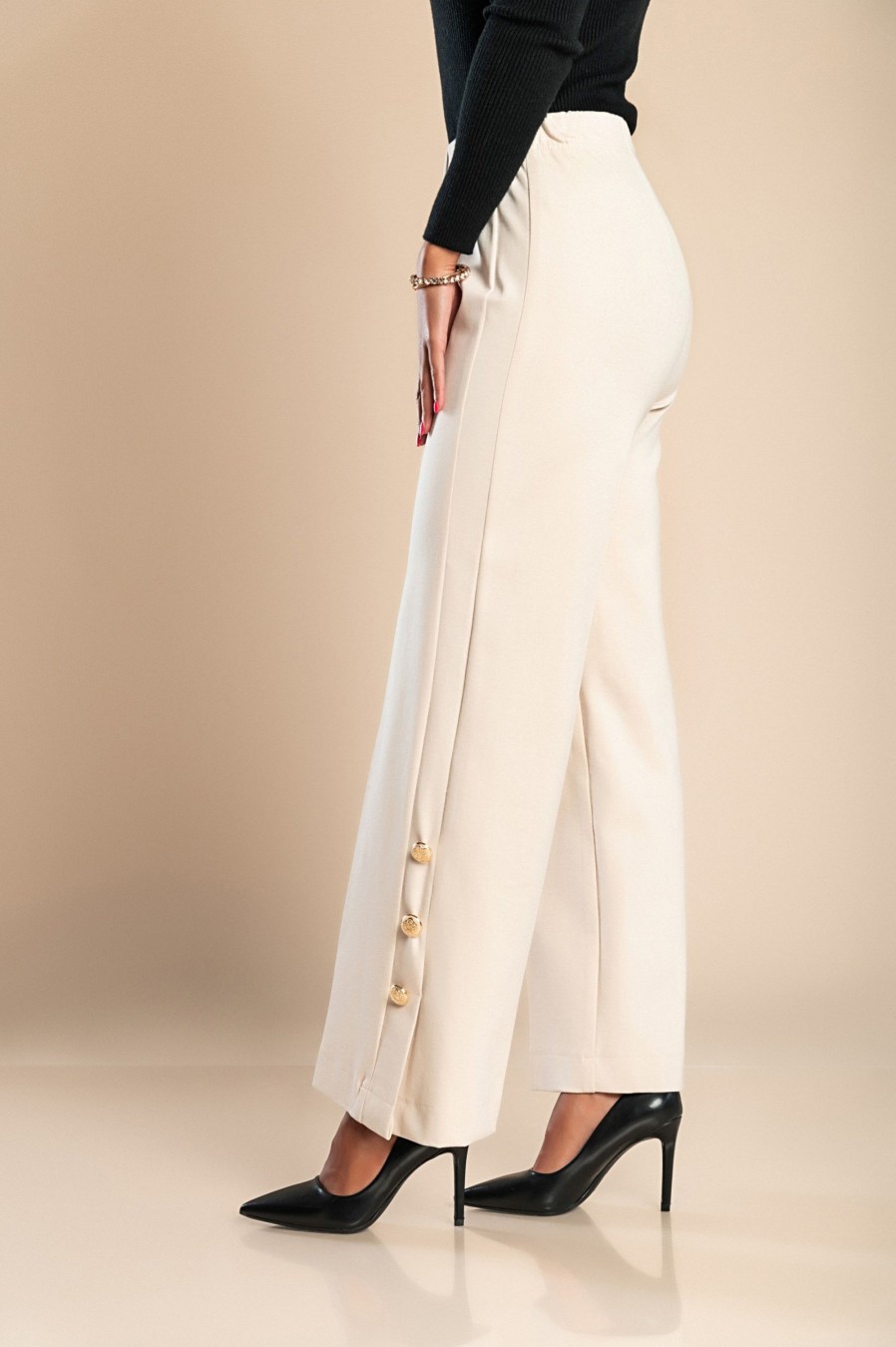 Donna CA.FRA.MA.s.r.l. | Pantalone Elegante Con Bottoni, Crema