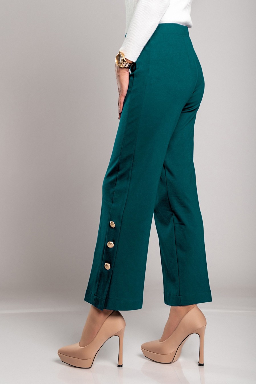 Donna CA.FRA.MA.s.r.l. | Pantaloni Eleganti Con Bottoni, Petrolio