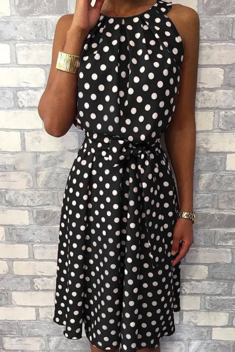 Donna NEO IMAGE | Abito Midi Con Stampa A Pois Moulisha, Nero