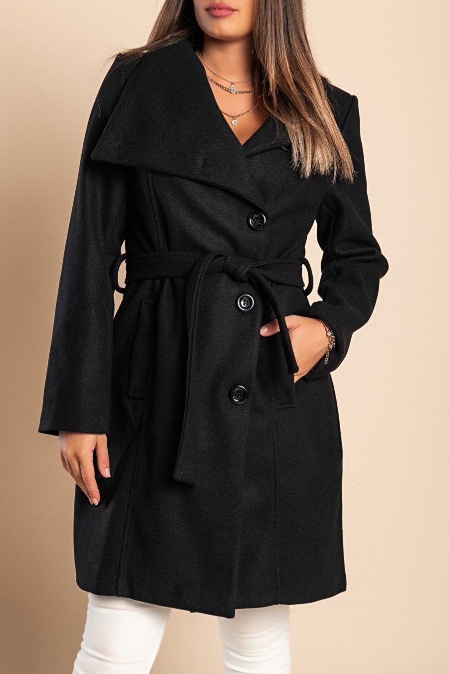 Donna PRONTO MODA ELENE | Cappotto Elegante Con Bottoni, Nero