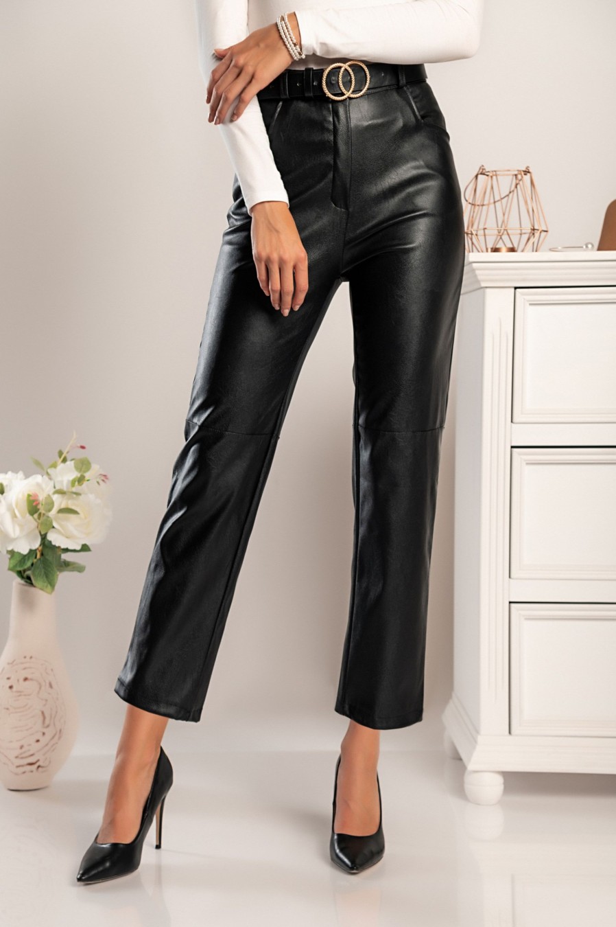 Donna PRONTO MODA ELENE | Pantaloni Eleganti In Similpelle Vinyola, Neri