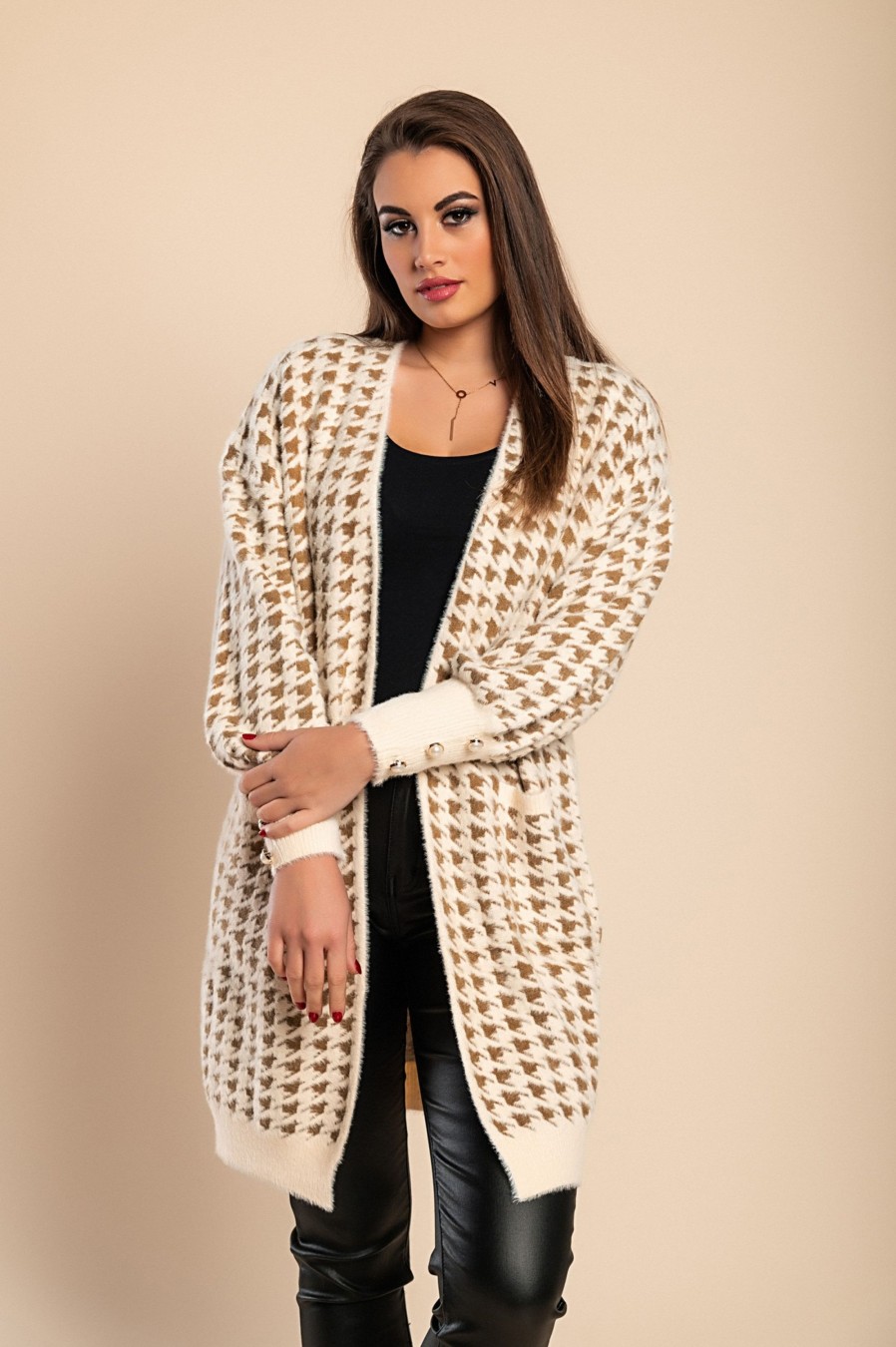 Donna AMO&ROMA - MA XIAOWEI | Cardigan Lavorato A Maglia Con Stampa Pepita, Beige