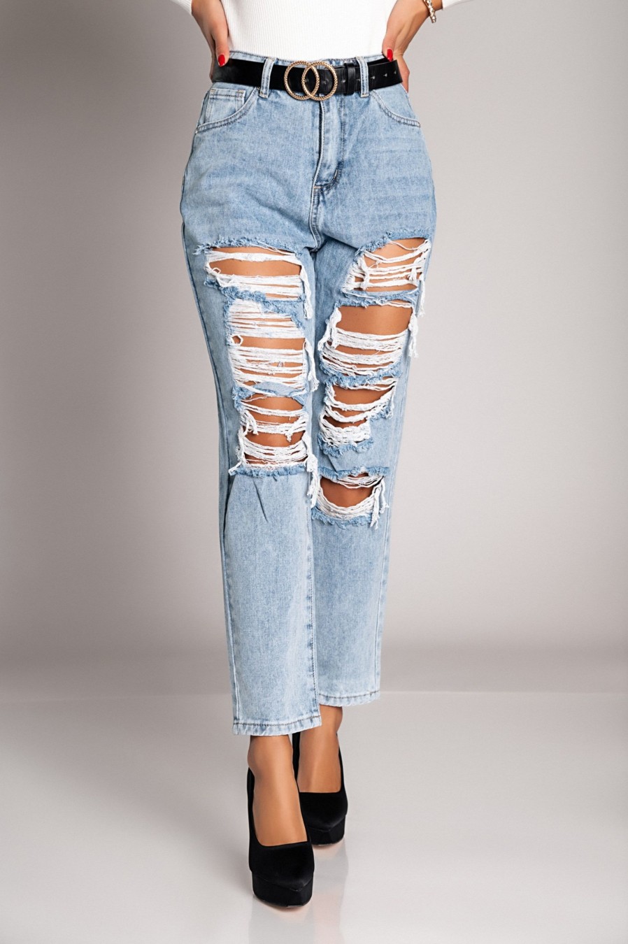 Donna B. STYLE | Jeans Dritti Strappati Volenta, Azzurro