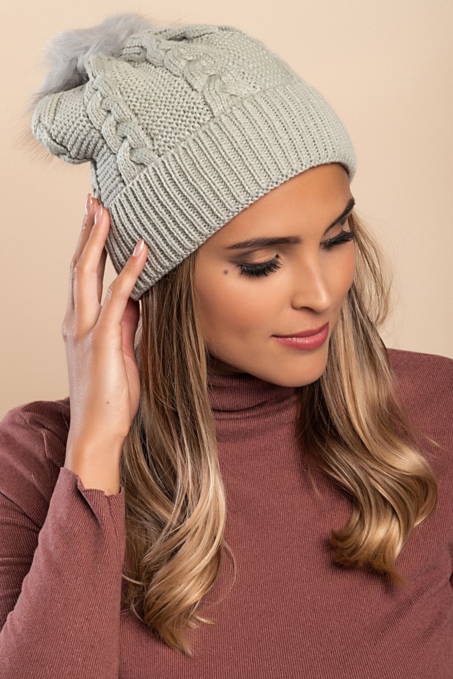 Donna FASHION STYLE SRLS (ANGELA) | Cappello Lavorato A Maglia Con Pompon, Grigio Chiaro