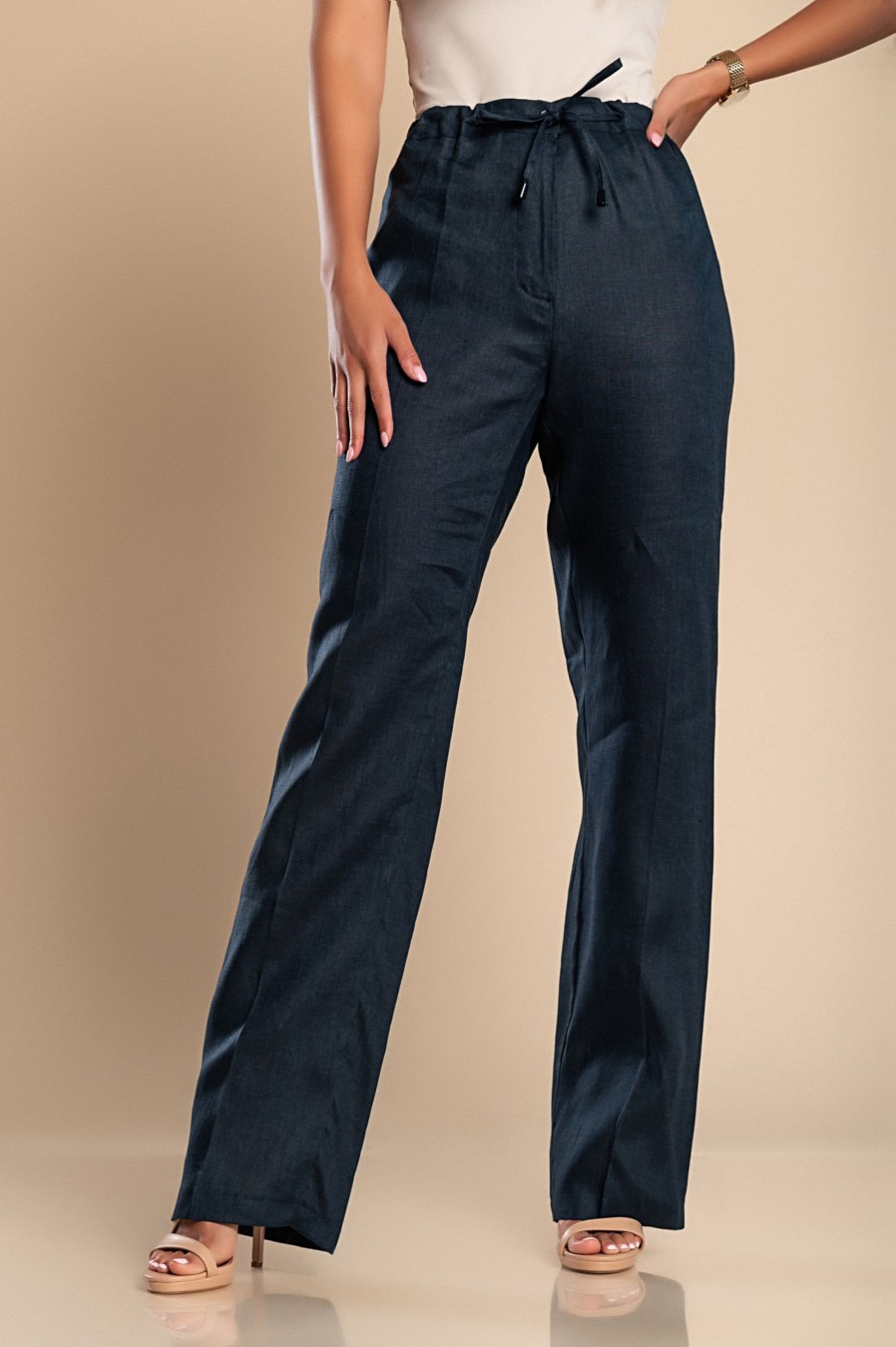 Donna CA.FRA.MA.s.r.l. | Pantaloni Eleganti In Lino, Blu Scuro