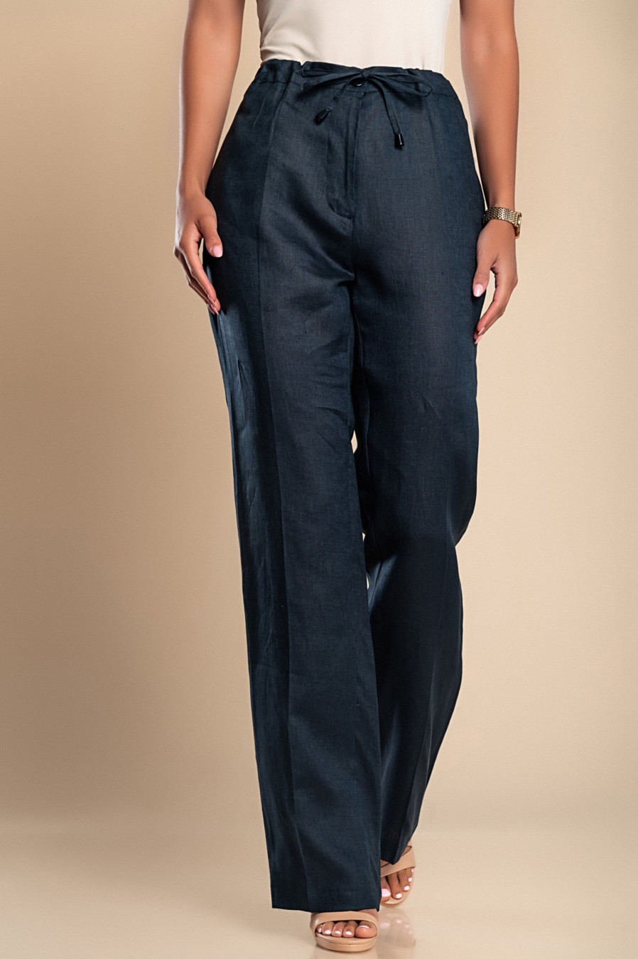 Donna CA.FRA.MA.s.r.l. | Pantaloni Eleganti In Lino, Blu Scuro