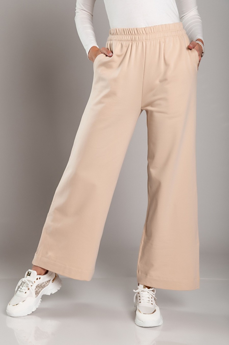 Donna NEO IMAGE | Pantaloni Sportivi Ampi In Cotone Sarema, Beige