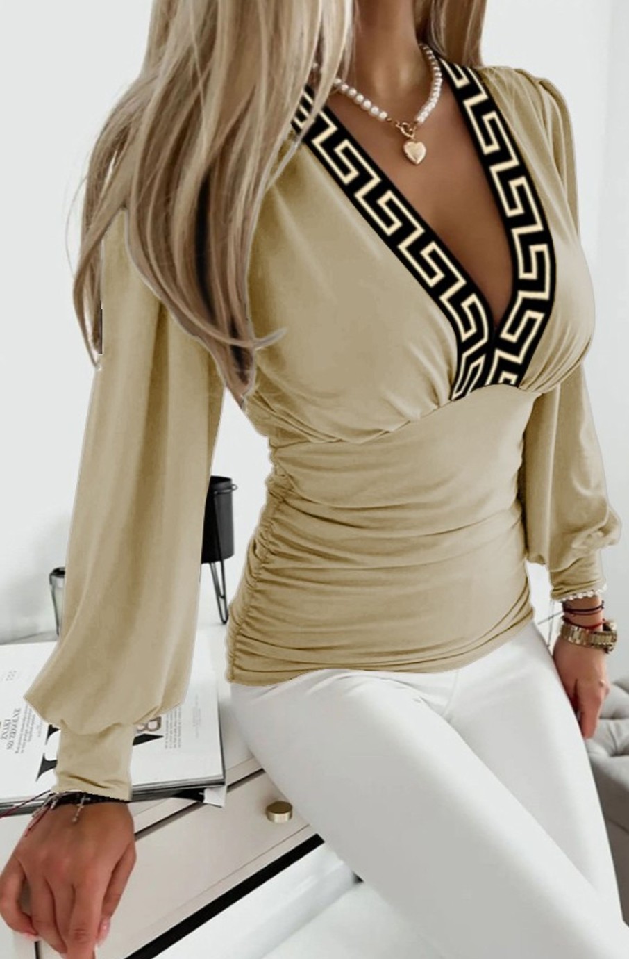 Donna NEO IMAGE | Top Con Stampa Geometrica, Beige