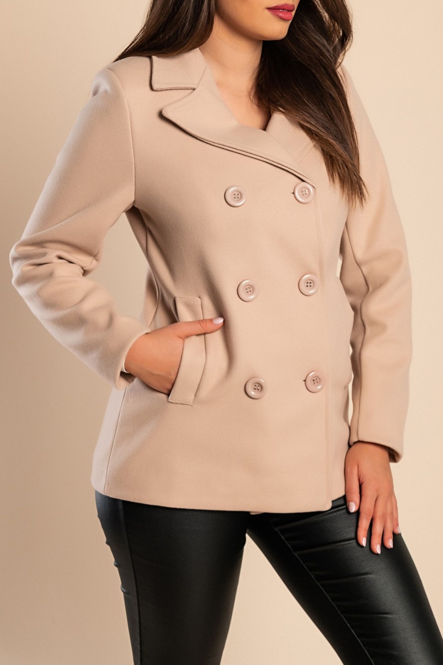 Donna PRONTO MODA ELENE | Cappotto Corto Elegante, Beige