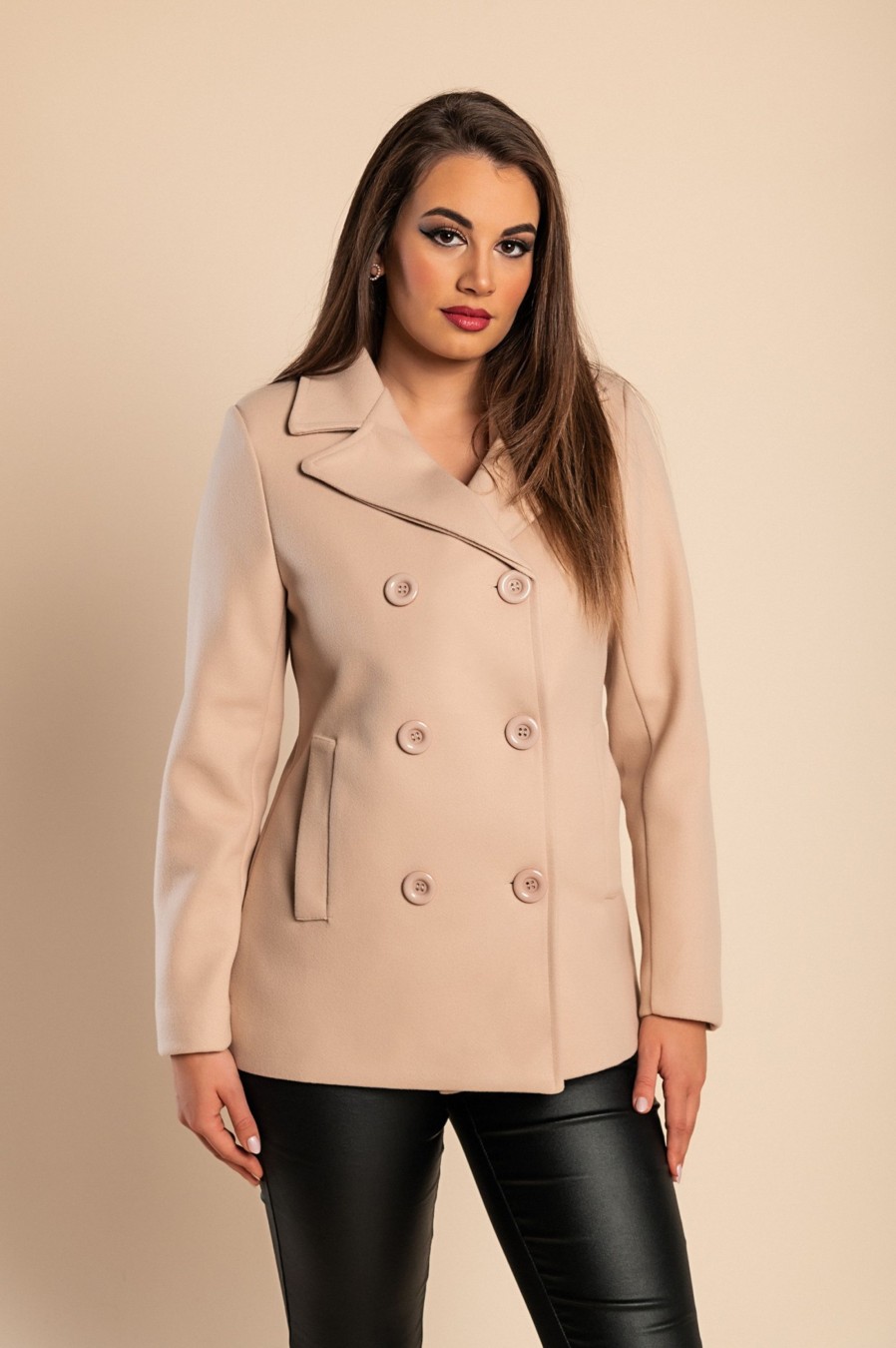 Donna PRONTO MODA ELENE | Cappotto Corto Elegante, Beige