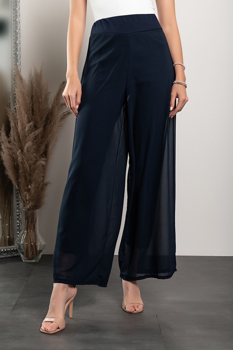 Donna NEO IMAGE | Pantaloni Lunghi Eleganti Veronna, Blu Scuro