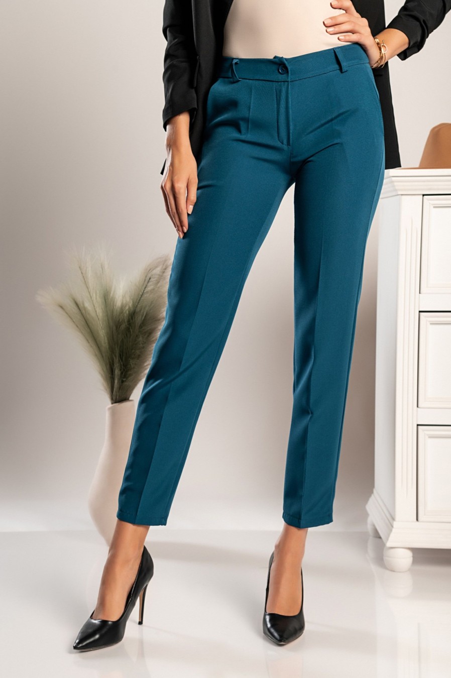 Donna PRONTO MODA ELENE | Pantaloni Lunghi Eleganti Dal Taglio Dritto Tordina, Petrolio