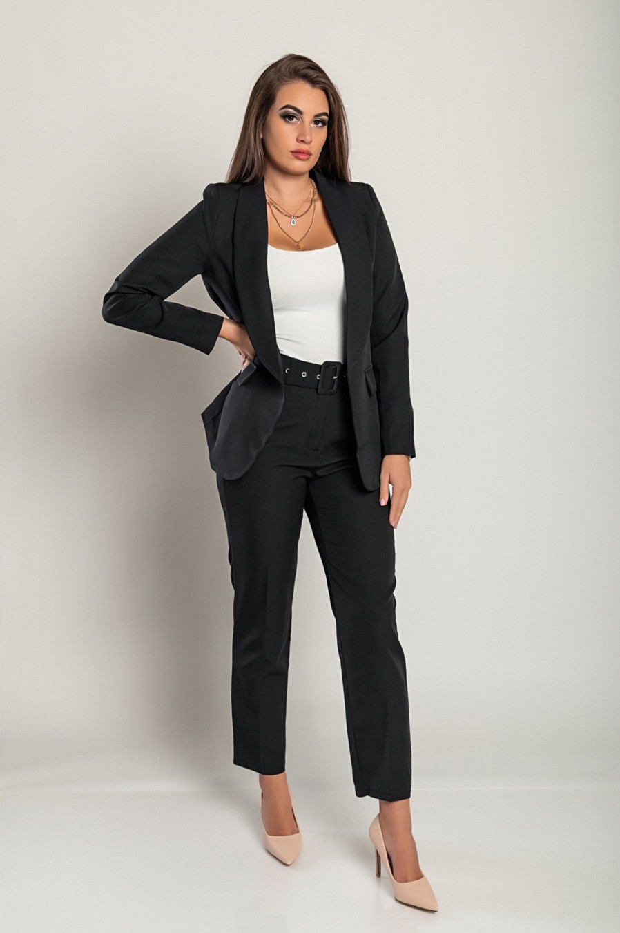 Donna PRONTO MODA ELENE | Completo Blazer E Pantaloni Eleganti, 18438, Nero