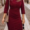 Donna PRONTO MODA ELENE | Elegante Abito Midi Con Maniche Lunghe Riuma, Bordeaux