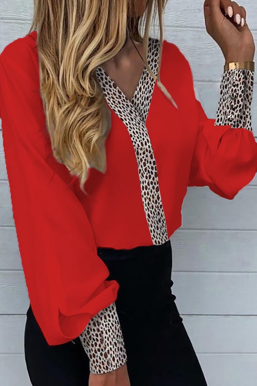 Donna NEO IMAGE | Blusa Elegante Con Stampa Leopardata Polina, Rossa