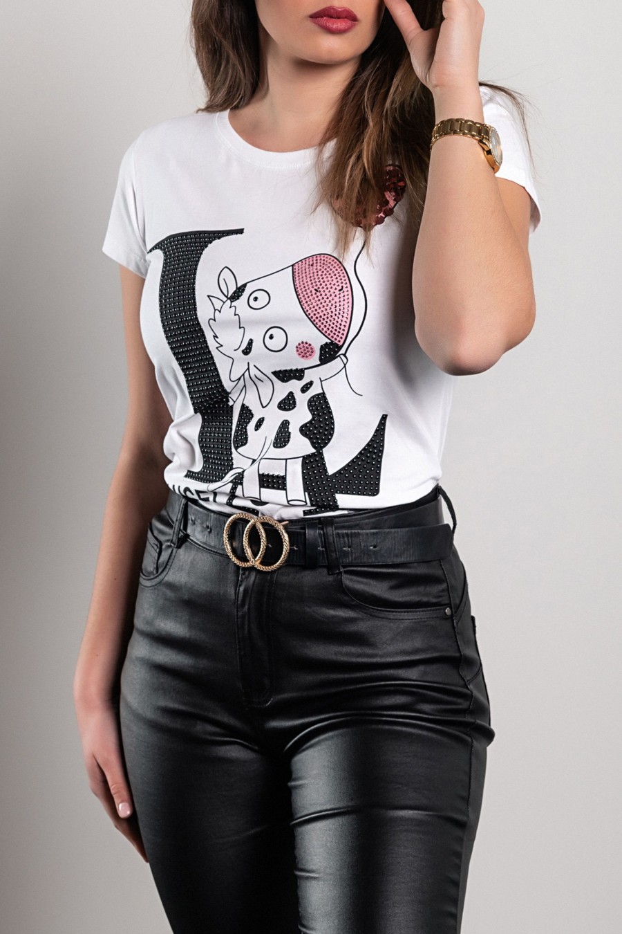 Donna TRENDY.ing Di ZHENG JINJU | T-Shirt Con Maniche Corte E Dettagli Decorativi Torreon, Bianca