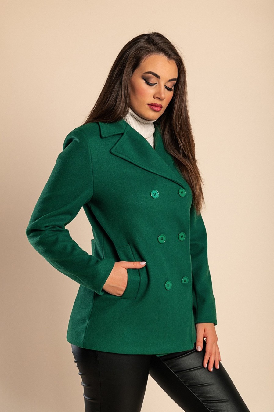 Donna PRONTO MODA ELENE | Cappotto Corto Elegante, Verde