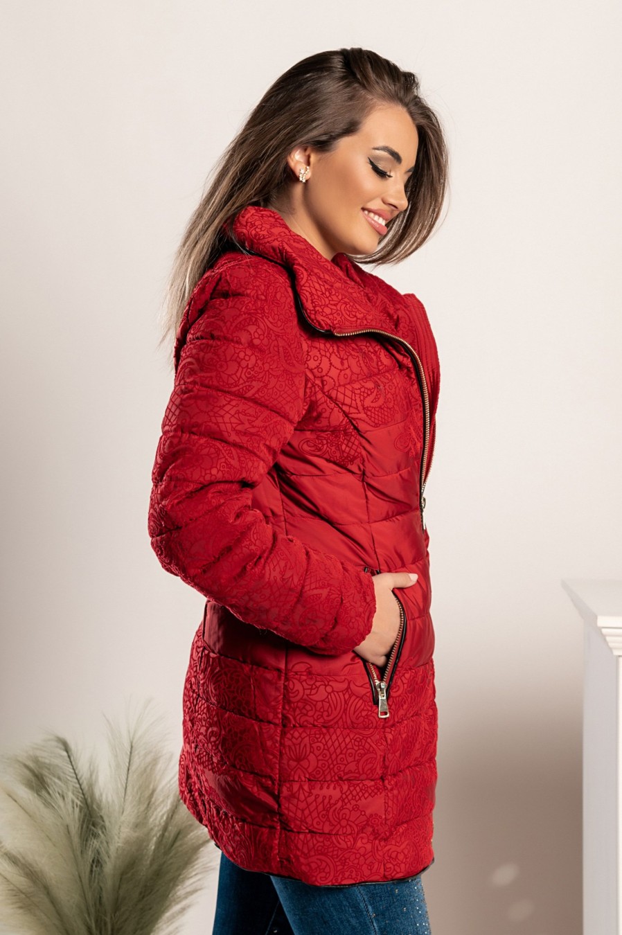 Donna FLY - MYDRESS | Piumino Lungo Con Stampa Alla Moda Elcha, Rosso