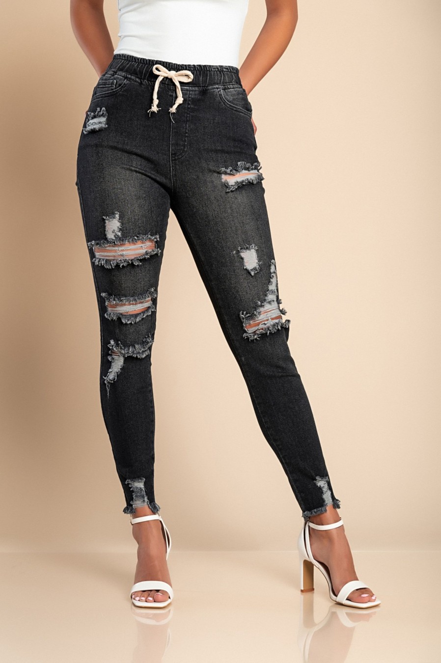 Donna CLASSIC JEANS d.o.o. | Jeans Attillati A Vita Alta E Spacchi Stefana, Nero