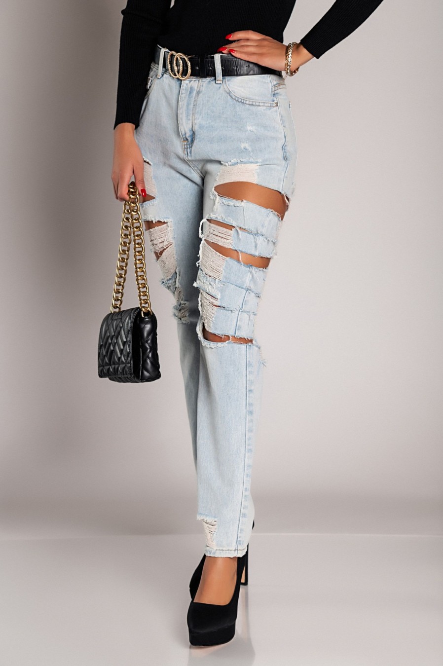 Donna B. STYLE | Jeans Dritti Con Grandi Strappi Venetina, Azzurro