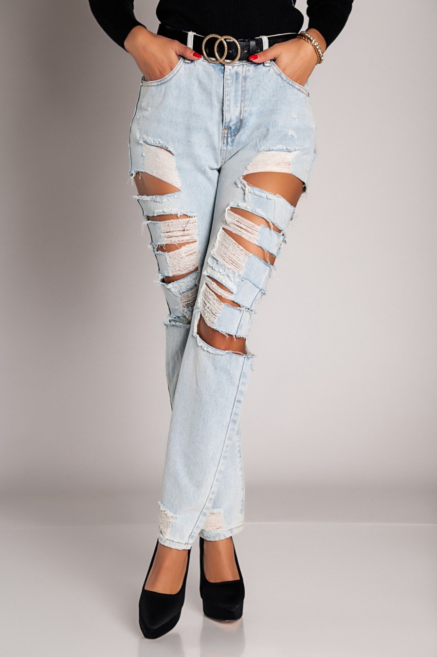 Donna B. STYLE | Jeans Dritti Con Grandi Strappi Venetina, Azzurro