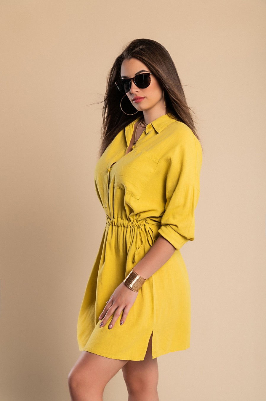 Donna NEO IMAGE | Mini Vestito Sportivo Con Collo Classico E Tasca Neomy, Giallo