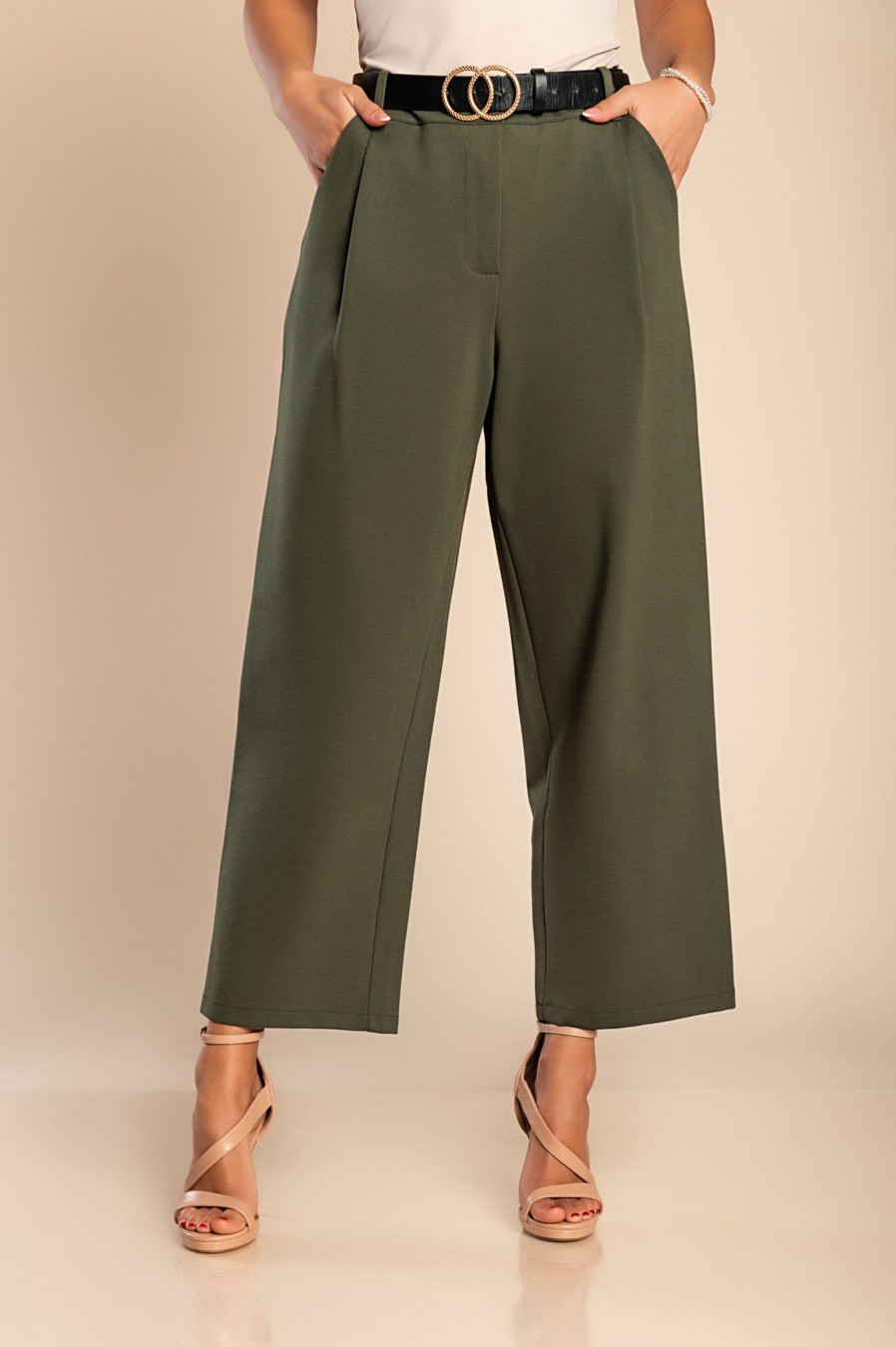 Donna PRONTO MODA ELENE | Pantaloni Eleganti Con Gamba Dritta, Oliva