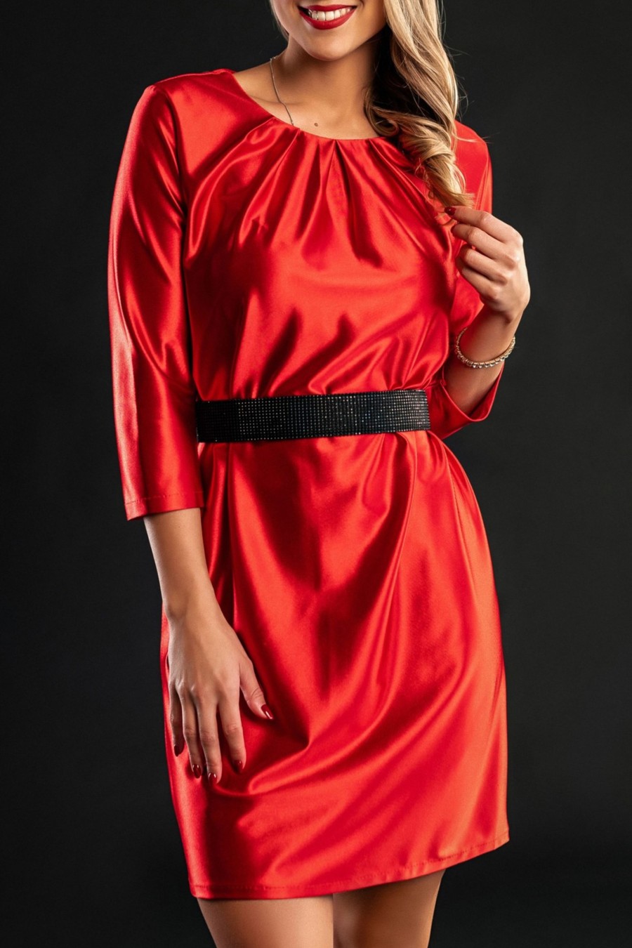 Donna PRONTO MODA ELENE | Mini Abito Elegante In Simil Raso, Rosso