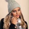 Donna FASHION STYLE SRLS (ANGELA) | Cappello Lavorato A Maglia Con Pompon, Grigio Chiaro