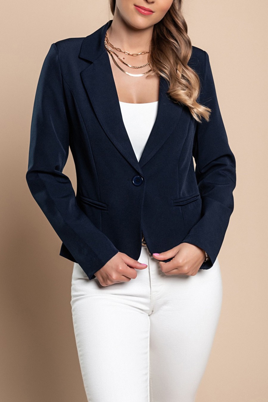 Donna PRONTO MODA ELENE | Blazer Con Collo Classico Softina, Blu Scuro