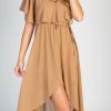 Donna NEO IMAGE | Elegante Abito Midi Con Volant E Gonna Pieghevole Barbados, Beige