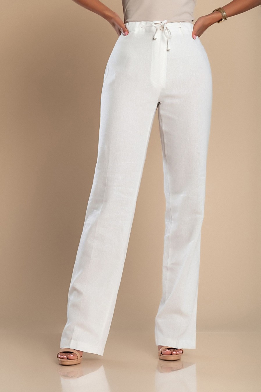 Donna CA.FRA.MA.s.r.l. | Pantaloni Eleganti In Lino, Bianchi