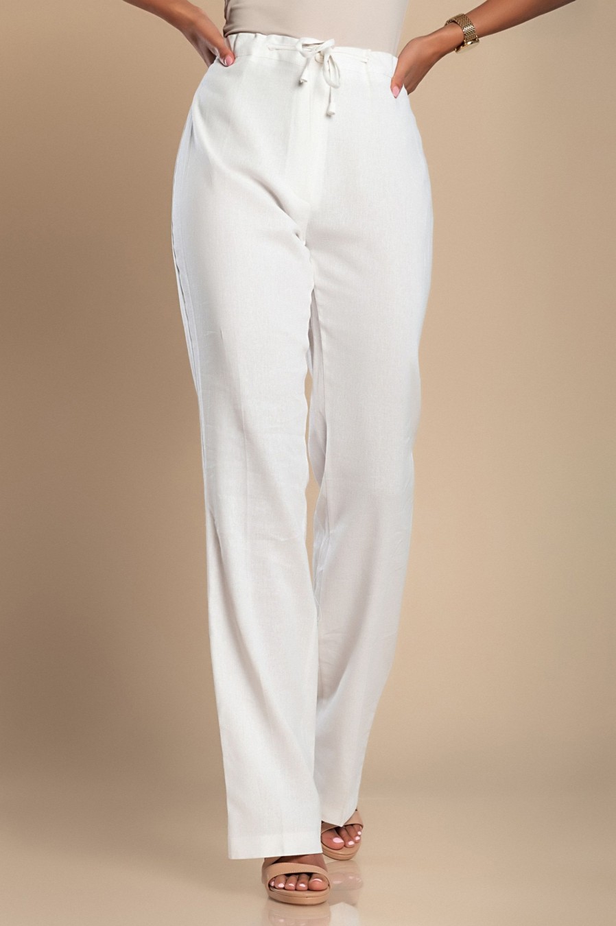 Donna CA.FRA.MA.s.r.l. | Pantaloni Eleganti In Lino, Bianchi