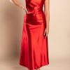 Donna PRONTO MODA ELENE | Abito Midi In Simil Raso, Rosso