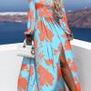 Donna NEO IMAGE | Elegante Maxi Abito Con Stampa Montella, Arancio