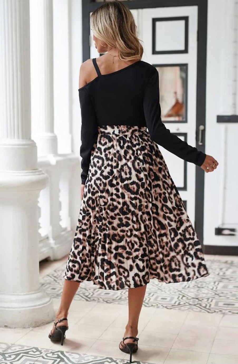 Donna Dear-lover | Abito Midi Con Stampa Leopardata, Nero