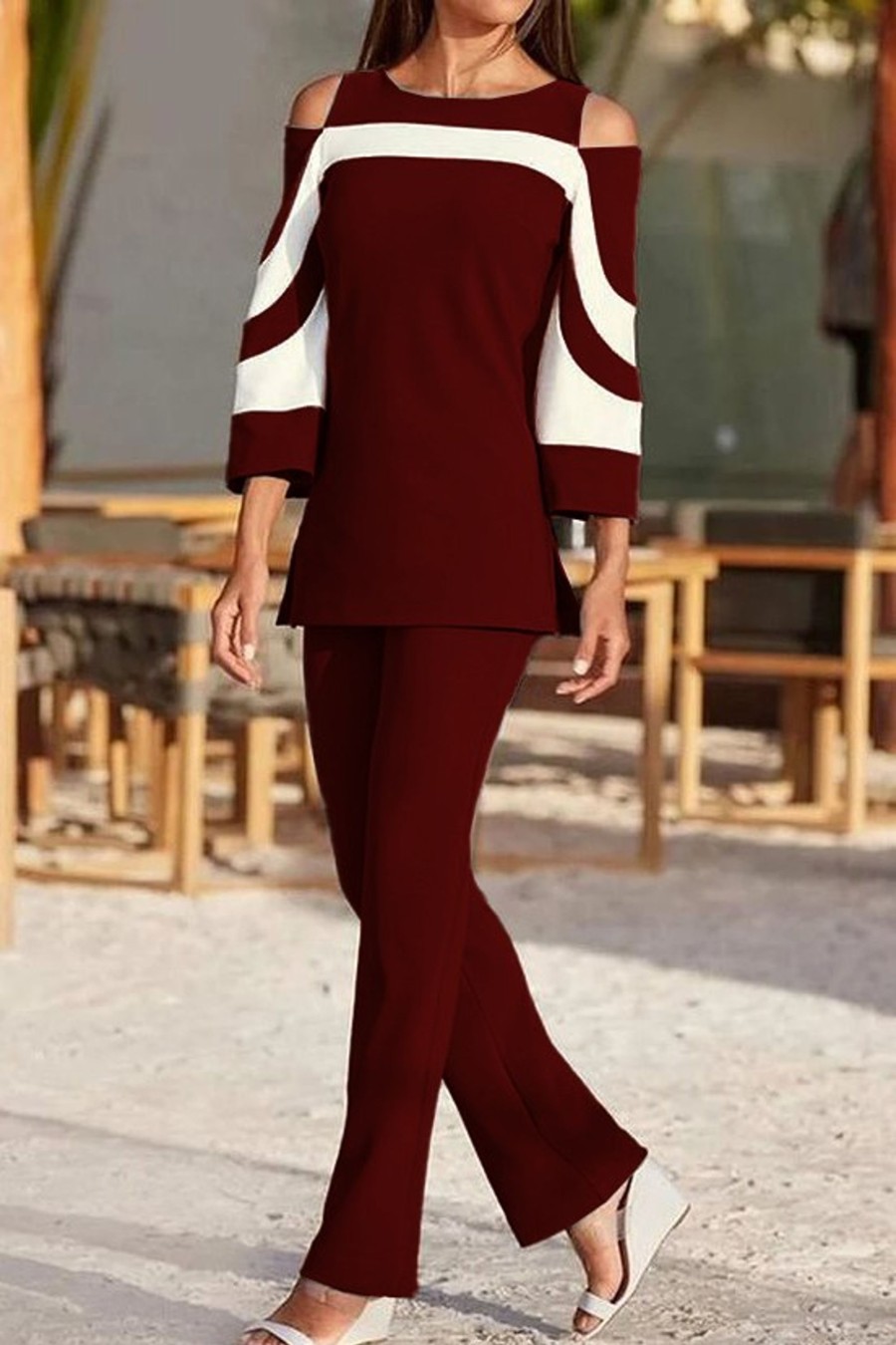 Donna NEO IMAGE | Elegante Completo Camicia E Pantalone, Bordeaux