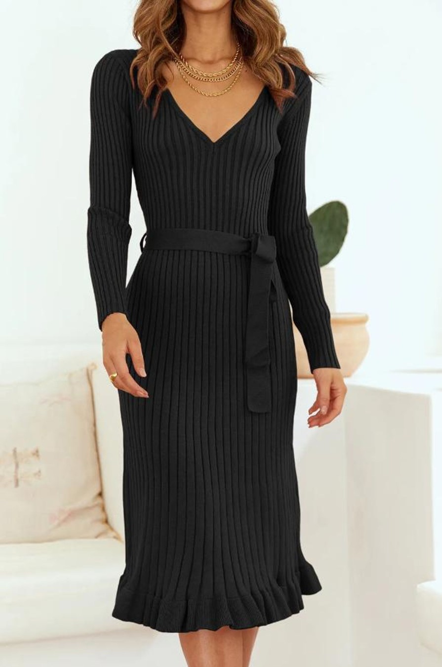 Donna Dear-lover | Abito Midi In Maglia, Nero