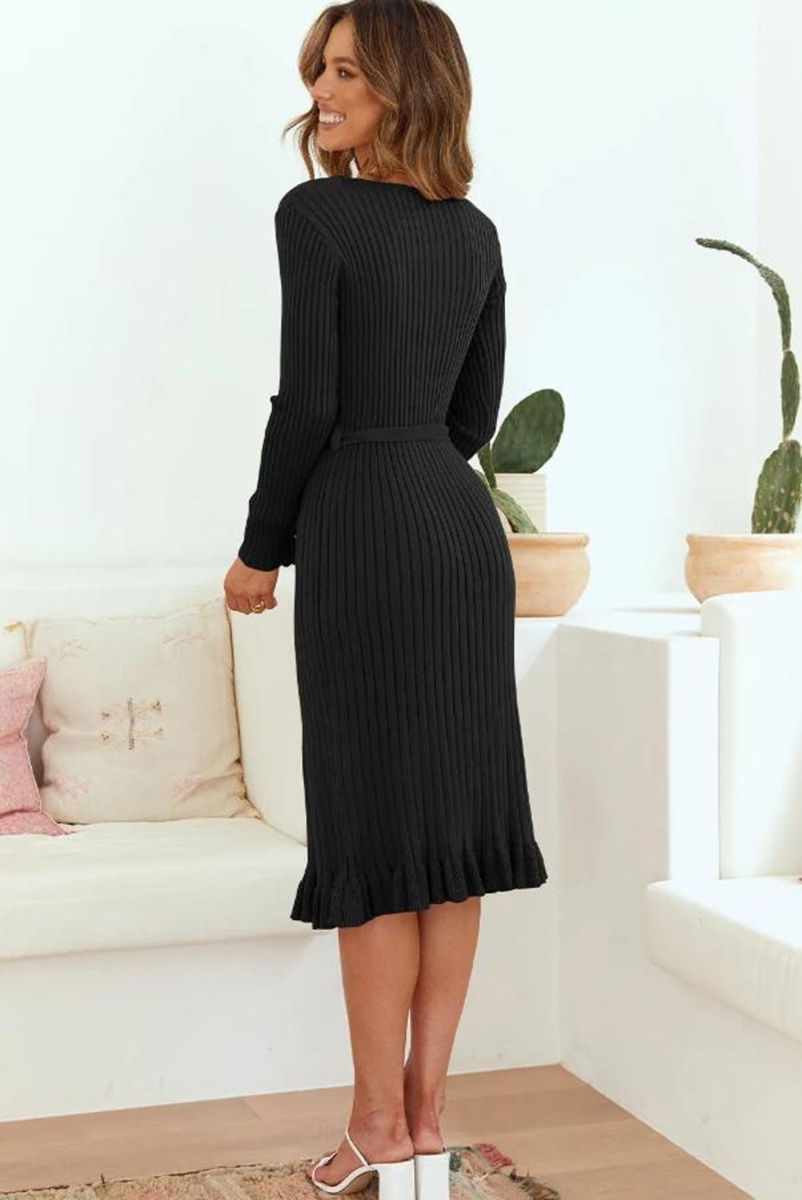 Donna Dear-lover | Abito Midi In Maglia, Nero