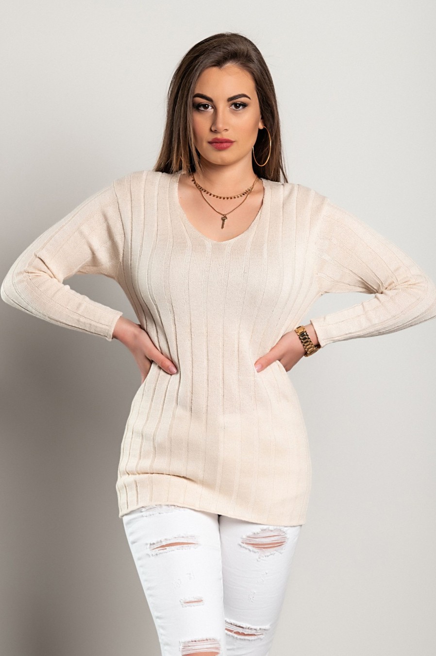 Donna GUANGMING DI HUANG - Pletenine | Maglia Con Maniche Lunghe, Beige