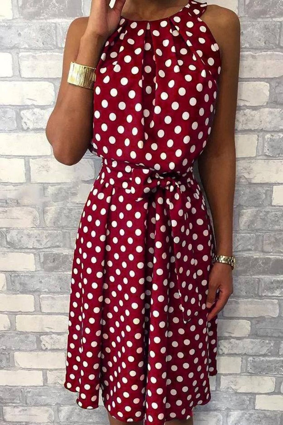 Donna NEO IMAGE | Abito Midi Con Stampa Pois Moulisha, Bordeaux