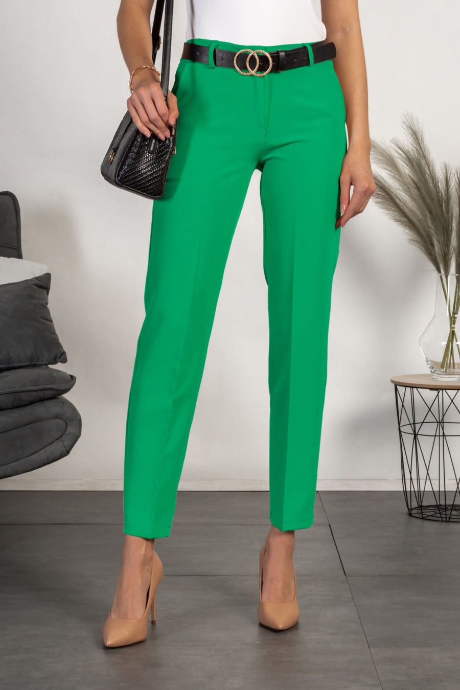 Donna PRONTO MODA ELENE | Pantaloni Eleganti Lunghi Con Pantalone Dritto Tordina, Verde