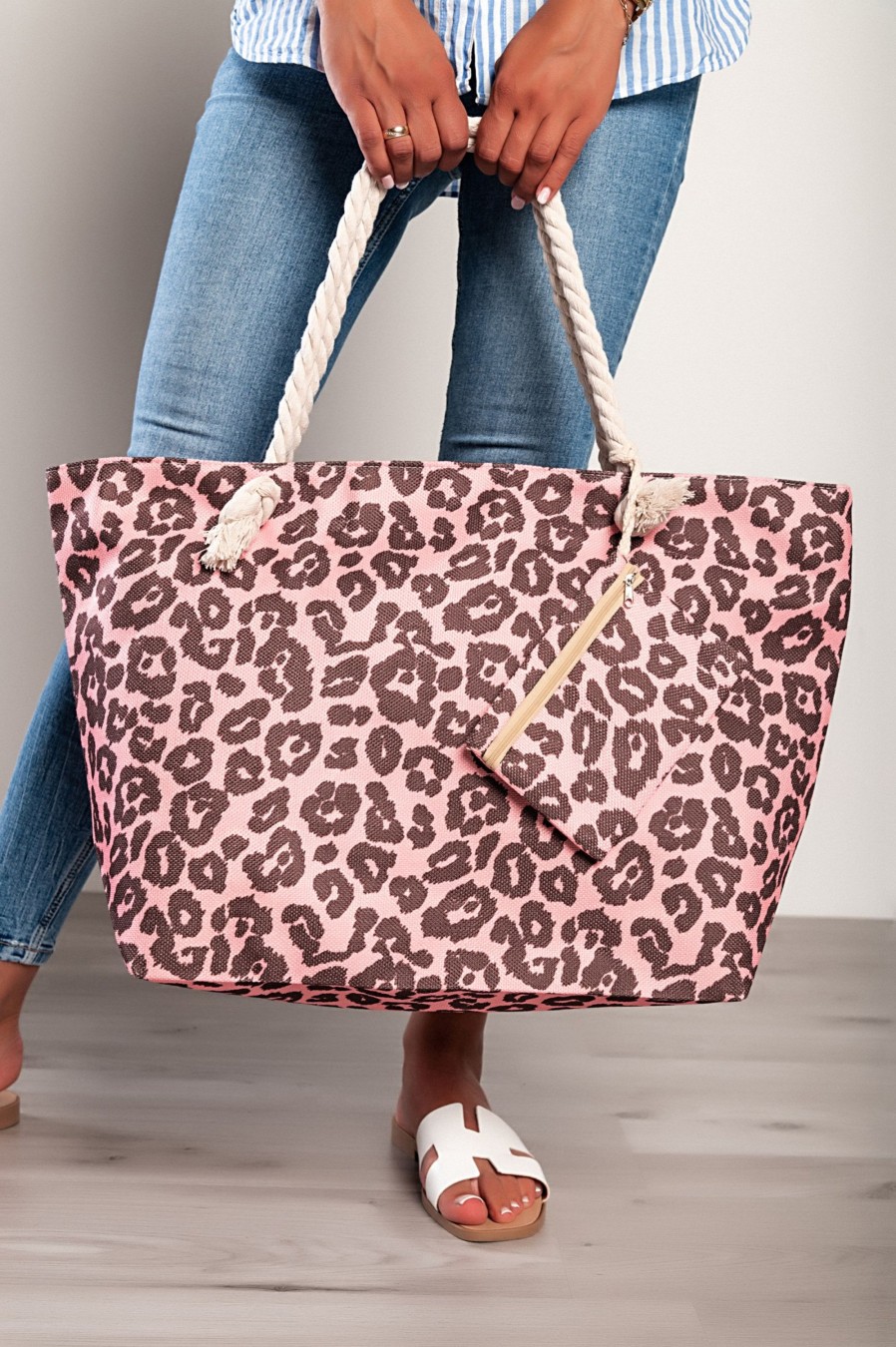 Donna OCHIRLY | Borsa Da Spiaggia Con Stampa Leopardata, Rosa Chiaro